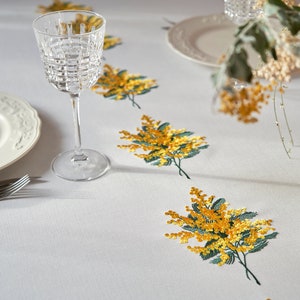 Ruffle tablecloth White tablecloth Easter tablecloth Embroidered tablecloth Waterproof coating Embroidered mimosa Easter decorations Gift