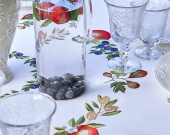 Embroidered Fruit Tablecloth: French Country Style | Apple Fig Olive and Blueberry