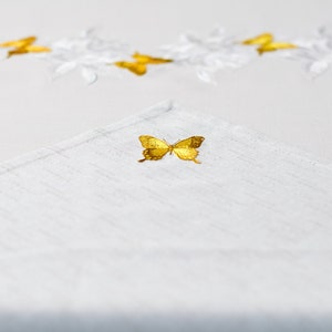 SET OF 2 NAPKINS Beige embroidered napkins Fabric napkins Embroidered butterfly Linen texture Ideal with peony tablecloth Garden Gift image 5