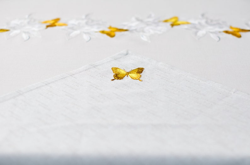 SET OF 2 NAPKINS Beige embroidered napkins Fabric napkins Embroidered butterfly Linen texture Ideal with peony tablecloth Garden Gift image 5