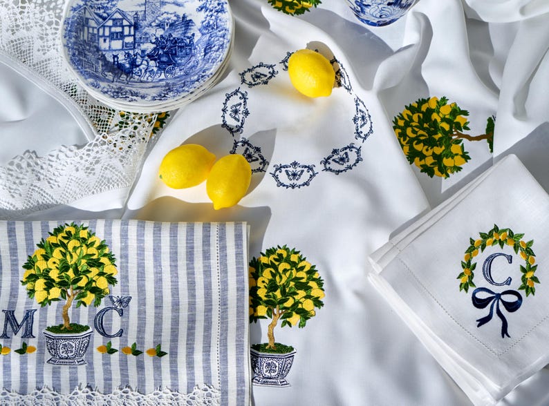 Custom order - tablecloth, tea towel and napkins.