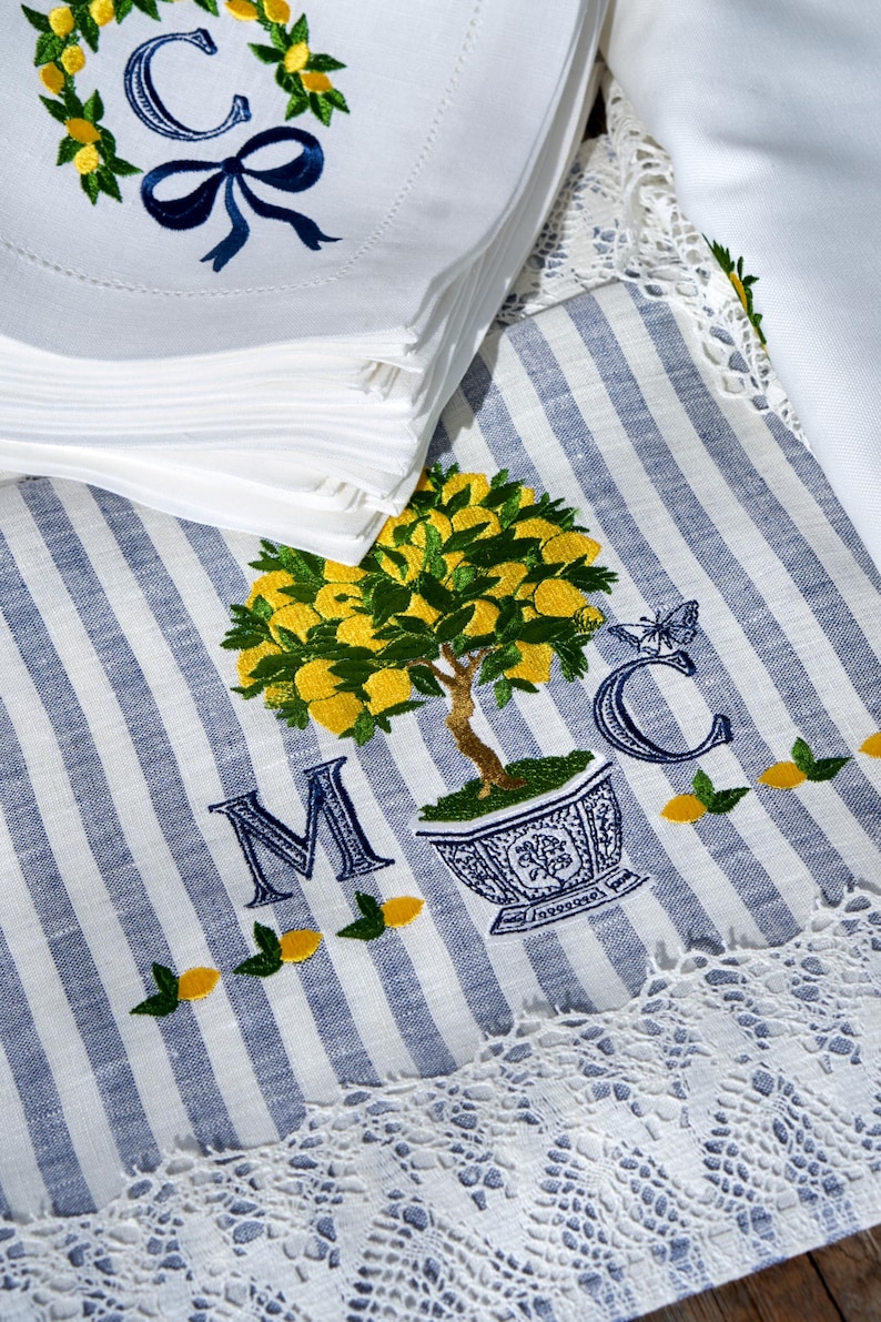 Custom order tea towel and napkins.