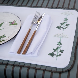 Embroidered Herb Placemats: White Ruffle Tablemats, Waterproof
