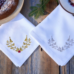 Serviettes de table de Noël Serviettes de Noël blanches Serviettes faites à la main Texture de lin Tissu imperméable Broderie d'une couleur Cadeau de Noël Or image 10