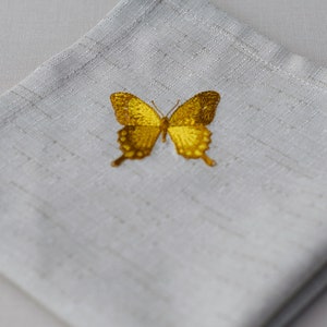SET OF 2 NAPKINS Beige embroidered napkins Fabric napkins Embroidered butterfly Linen texture Ideal with peony tablecloth Garden Gift image 4