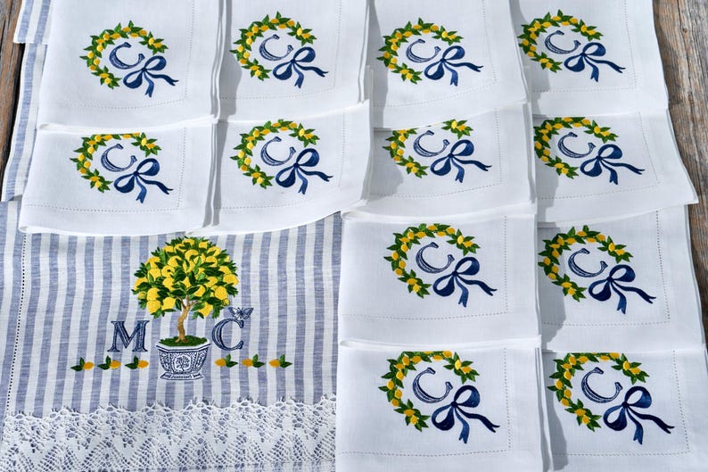 Custom order tea towel and  napkins.