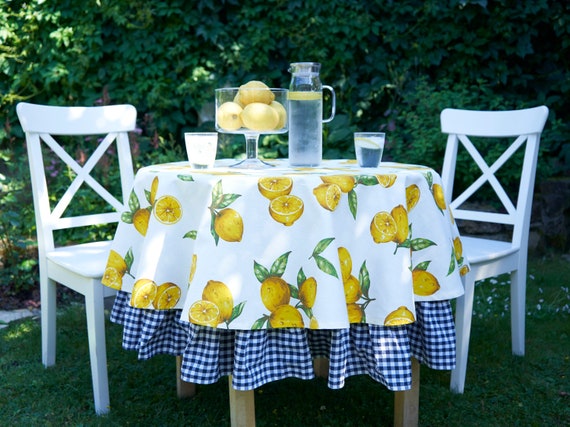 Lemon Print Tablecloth: Canvas Cotton, Summer Garden Decor