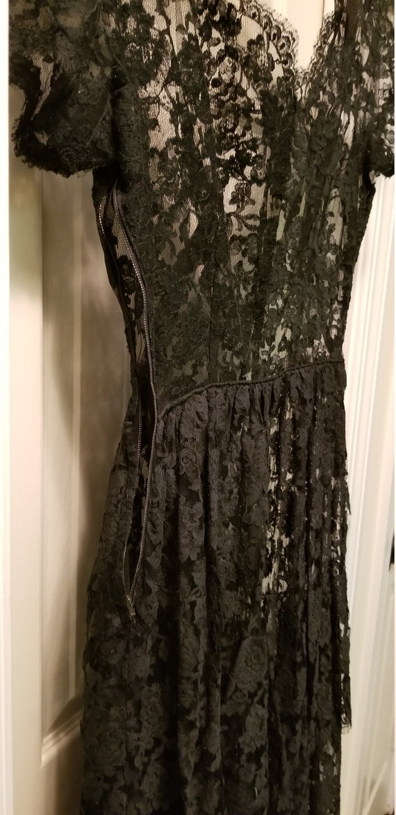 Vintage Black Lace Cocktail 50's-60's Dress. Hand… - image 3