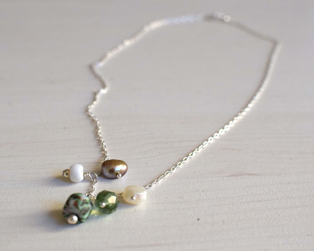 Bead Charm Necklace Charm Drop Necklace Beaded Chain Necklace Handmade Jewellery Beaded Necklace