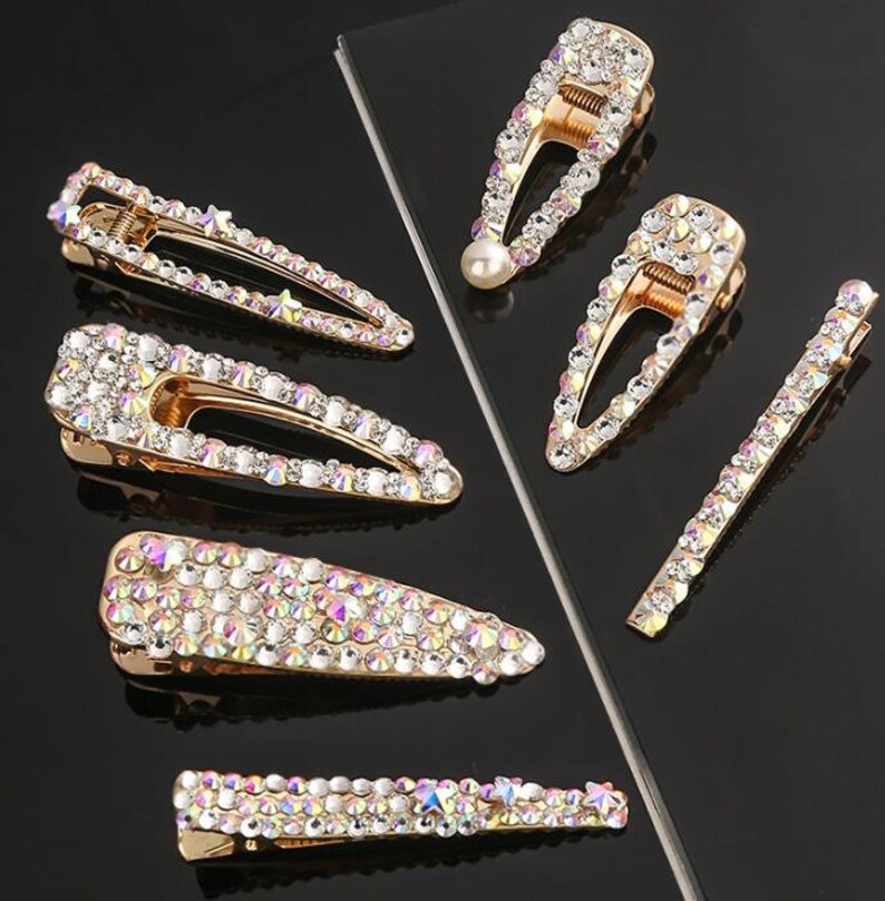 New style women/'s hairpin super flash rhinestone bangs clip simple duckbill clip