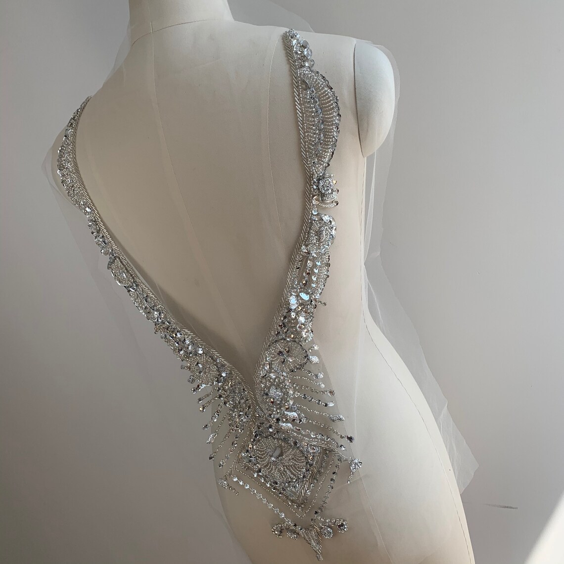 Silver Beaded Corset Back Rhinestone Applique Sewing DIY Bride Etsy