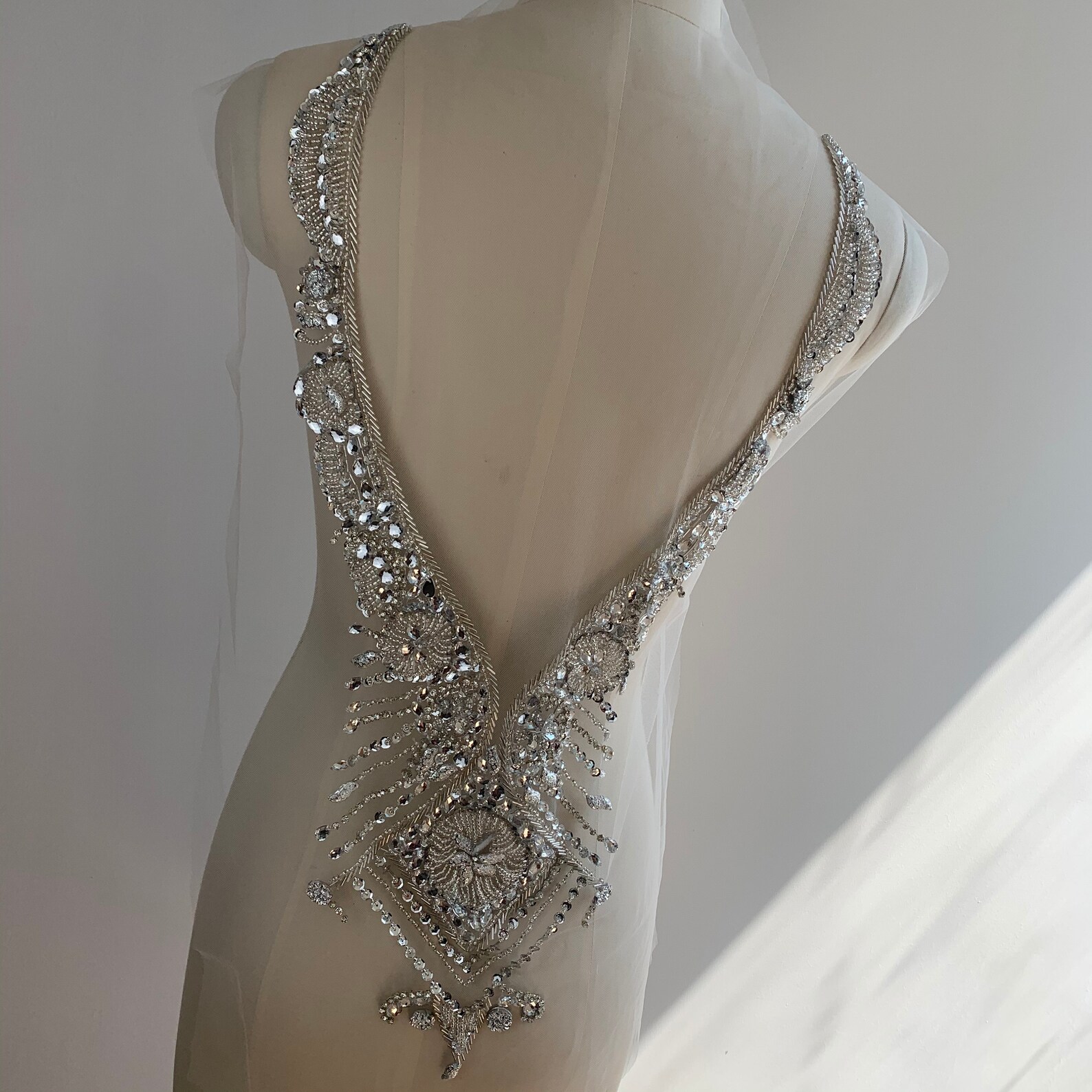 Silver Beaded Corset Back Rhinestone Applique Sewing DIY Bride Etsy
