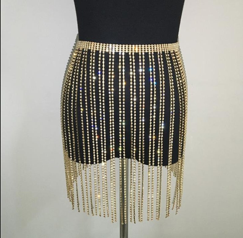 Sexy rhinestone silver mini skirt rhinestone fringed skirt | Etsy
