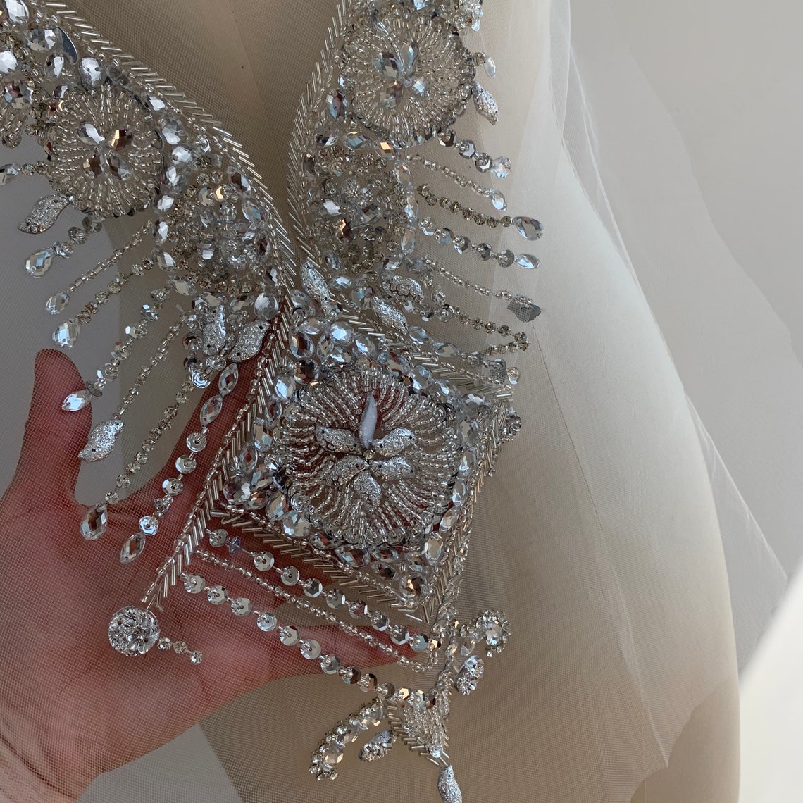 Silver Beaded Corset Back Rhinestone Applique Sewing DIY Bride Etsy