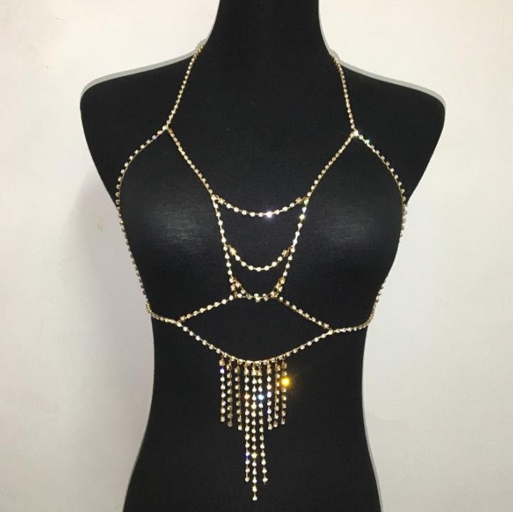 Rhinestone Body Chain Necklace Rhinestone Chest Chain Etsy