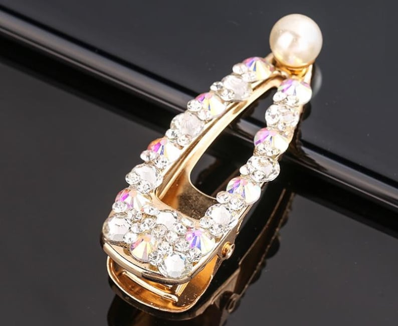 New style women/'s hairpin super flash rhinestone bangs clip simple duckbill clip