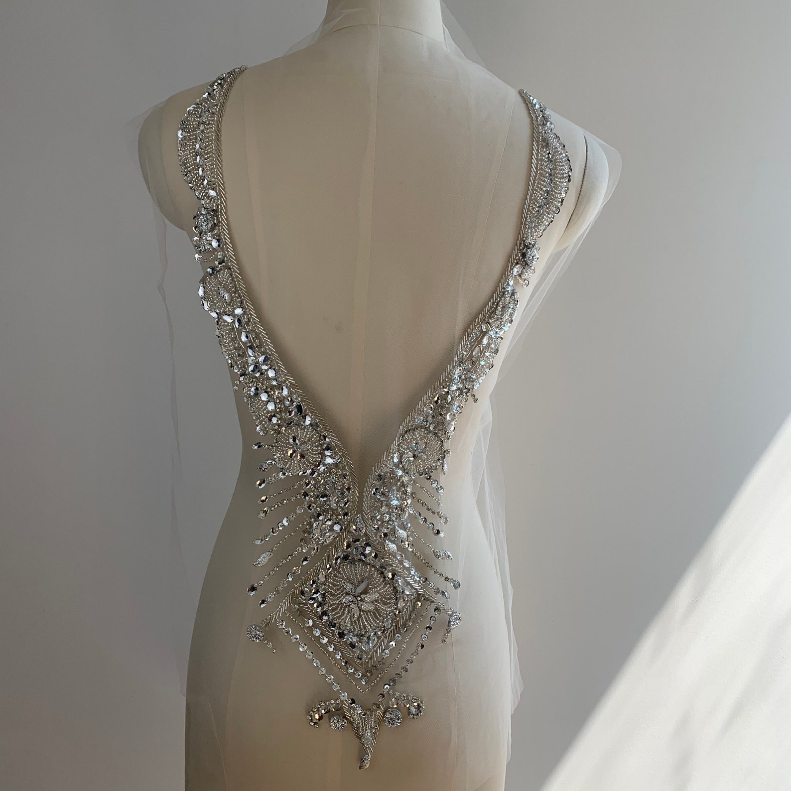 Silver Beaded Corset Back Rhinestone Applique Sewing DIY Bride Etsy