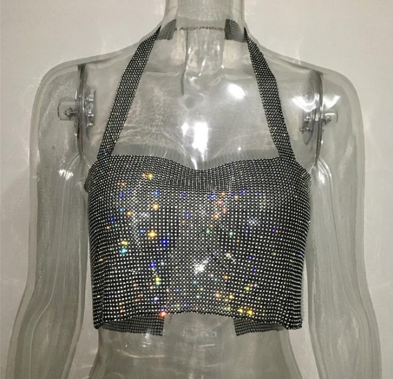 Rhinestone crystal crop top Etsy