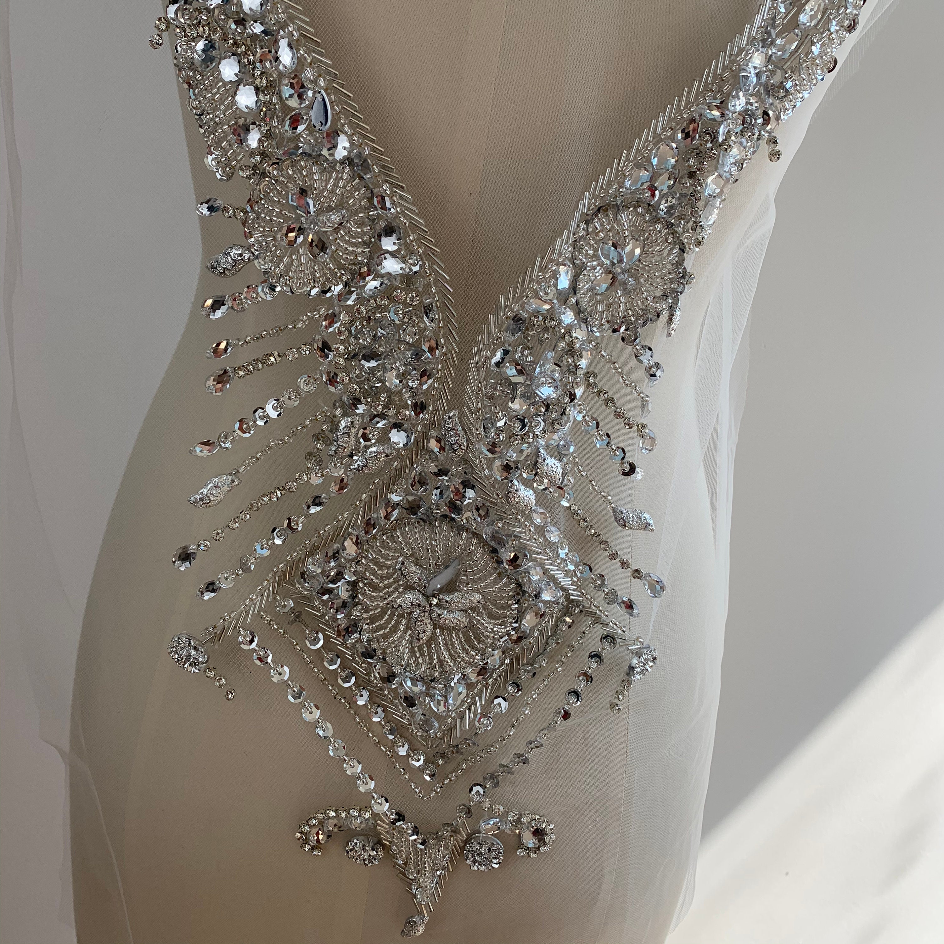 Silver Beaded Corset Back Rhinestone Applique Sewing DIY Bride Etsy