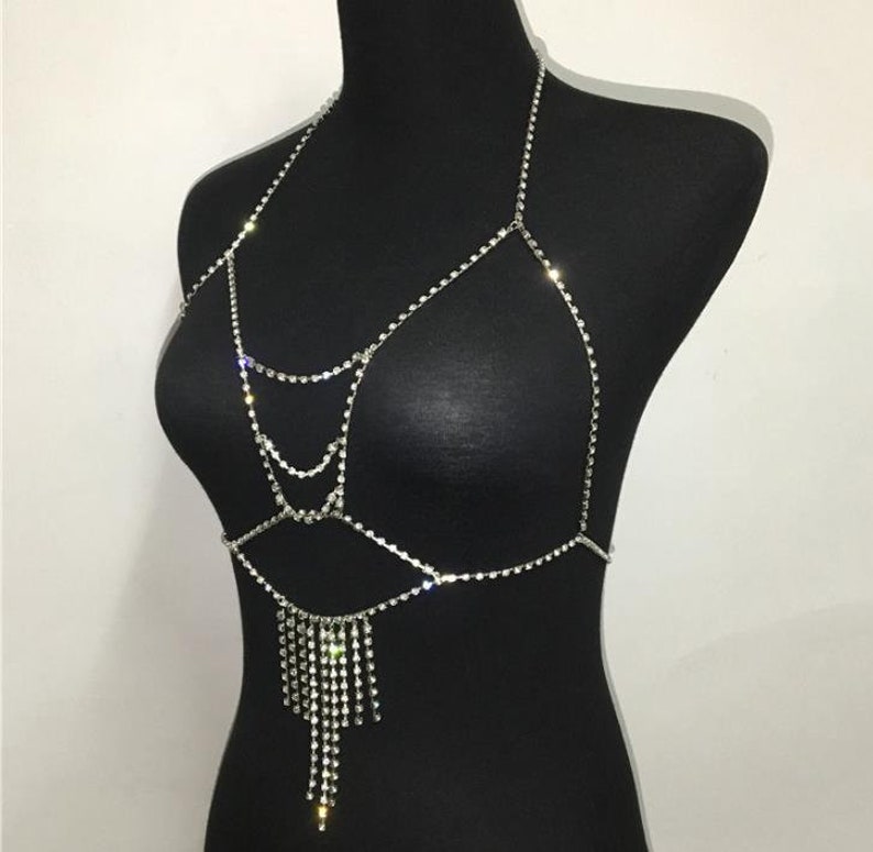Rhinestone Body Chain Necklace Rhinestone Chest Chain Etsy