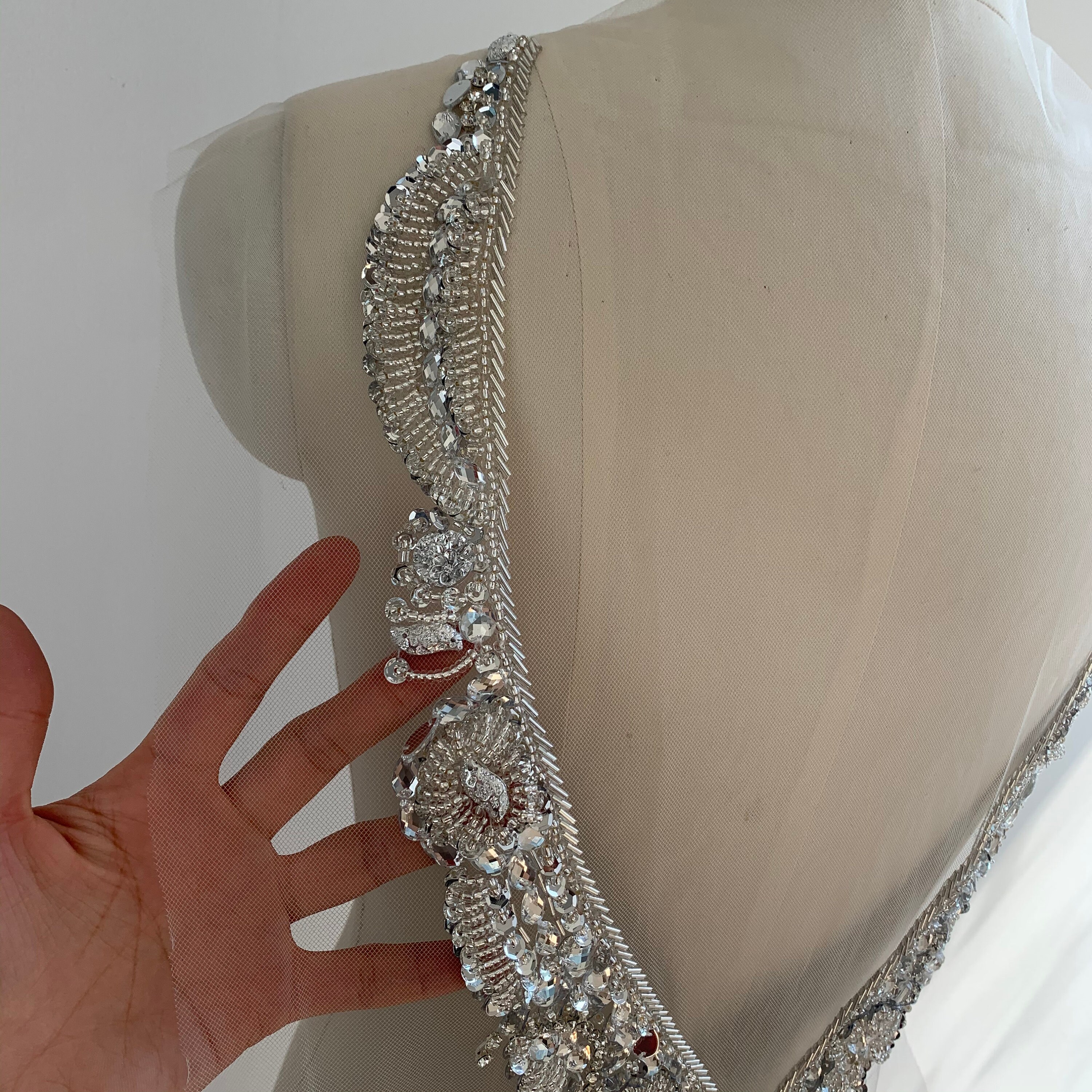 Silver Beaded Corset Back Rhinestone Applique Sewing DIY Bride Etsy