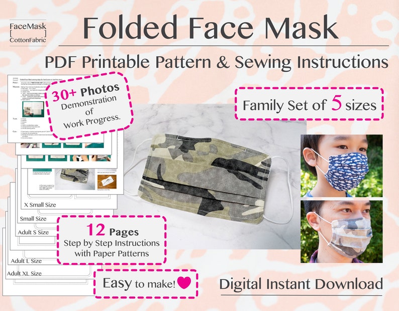 Tutorial Pleated Face Mask With Filter Pocket PDF Sewing Etsy