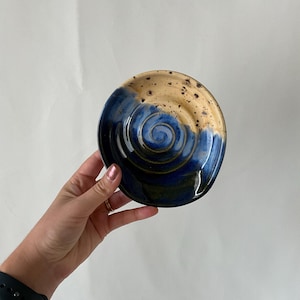 Handmade Ceramic Spoonrest, Blue and Speckled Brown