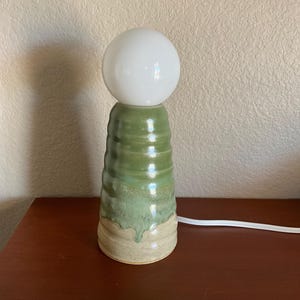 Handmade Ceramic Table Lamp: Green Glaze Stoneware Pottery