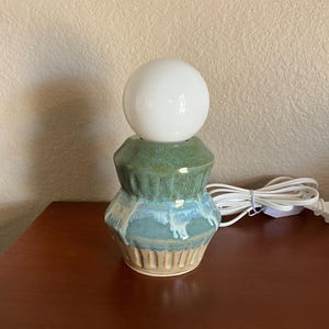 Handmade Ceramic Lamp, Table Lamp, Desk Lamp, Blue/Green Overtop Tan
