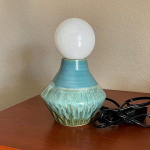Handmade Ceramic Lamp, Table Lamp, Desk Lamp, Blue Over Green Glaze