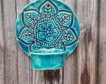 Keramik Mandala Wand Teelichthalter Rund