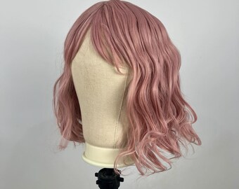 Peluca frontal ondulada rosa polvorienta / Pelucas sintéticas / Pelucas de cosplay / Pelucas de drag queen
