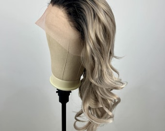 Ash Blonde Ombre Wavy Lace Front Wig | Synthetic Wigs | Cosplay Wigs | Drag Queen Wigs