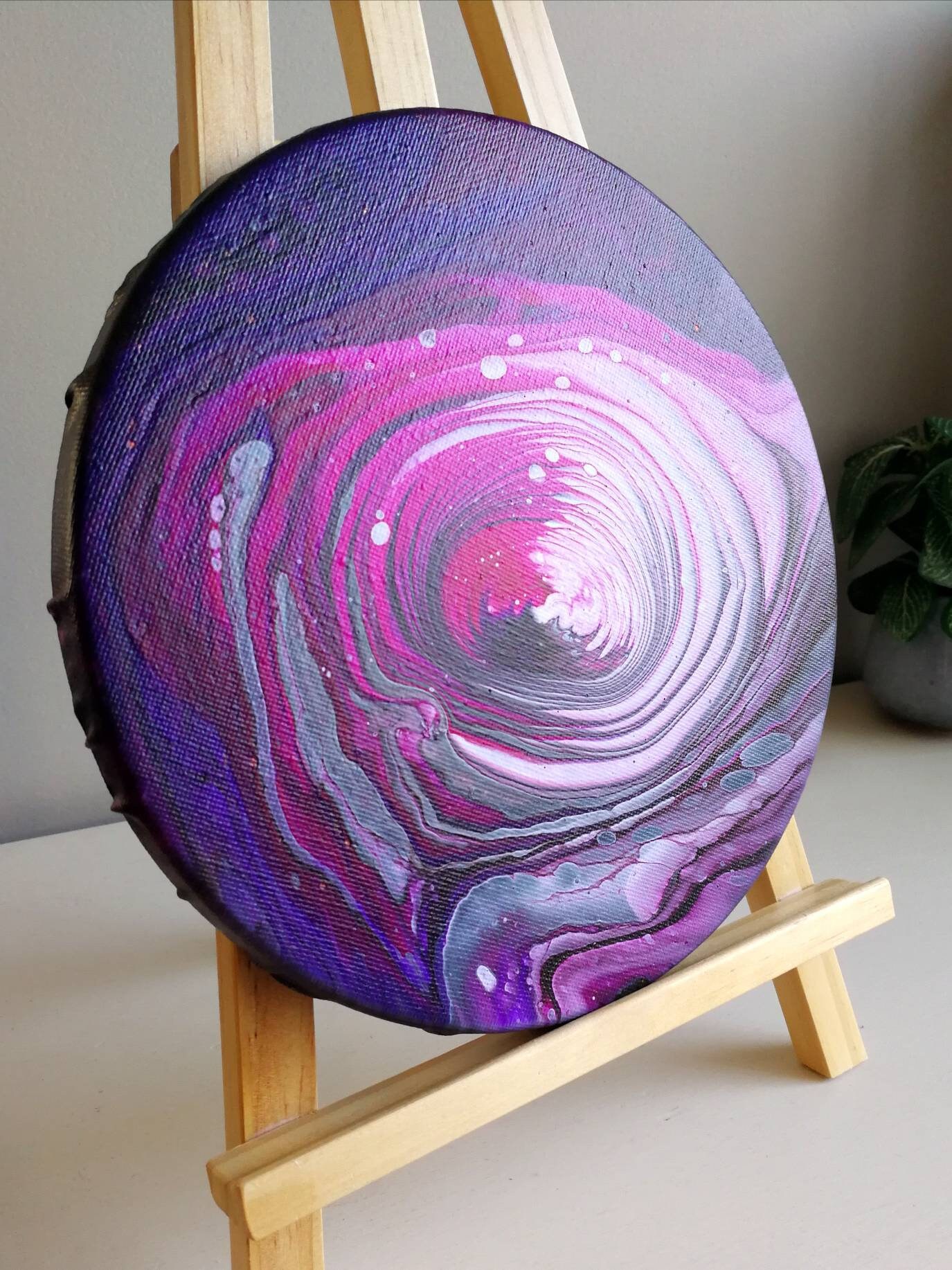 Original artwork circle canvas Pink & Purple Tree Ring Acrylic Pour painting
