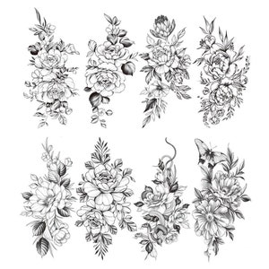 8x Temporary Tattoo / Peony Floral Flower / Beautiful Tattoo / Tattooprint