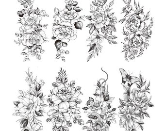 8x Temporary Tattoo / Peony Floral Flower / Beautiful Tattoo / Tattooprint