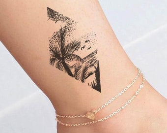 Mini tatuaje temporal / palmera & mar / hermoso tatuaje