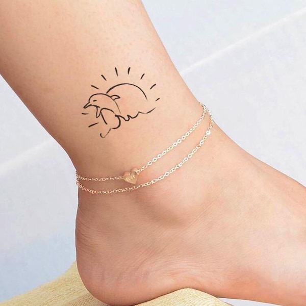 Mini Tatouage Temporaire / Dauphin - Soleil - Mer / Superbe Tatouage