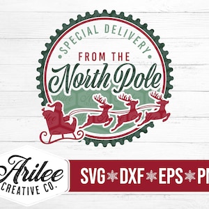 Spezielle Lieferung vom Nordpol SVG - Weihnachten Geschenkanhänger SVG - Weihnachtssiegel SVG - Nordpol Svg - Weihnachten Svg für Silhouette Cricut
