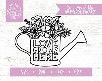 Love Grows Here SVG - Spring SVG - Watering Can SVG - Floral Svg - Love Grows Here - Spring Svg Cut File - Love Grows Here Svg Cut File