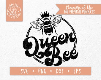 Queen Bee SVG - Queen Bee DXF - Bee SVG - Honeybee Svg - Summer Svg - Bee Svg Cut Files for Silhouette and Cricut - Svg - Dxf - Eps - Png