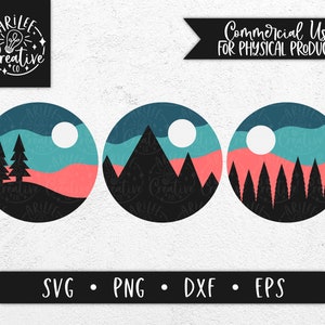 Berghimmel Silhouette SVG - Berg SVG - Berg und Bäume SVG - Outdoors Circle Svg - Reise Svg - Kiefernbaum Svg