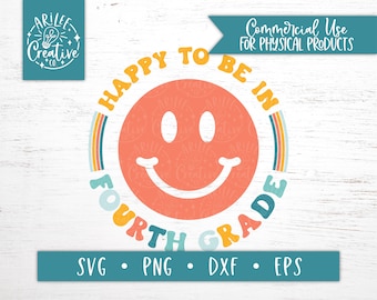 Fourth Grade SVG, First Day of School SVG, First Day of 4th Grade SVG, Smile svg, Retro 4th Grade svg, Retro Fourth grade png, 4th grade png