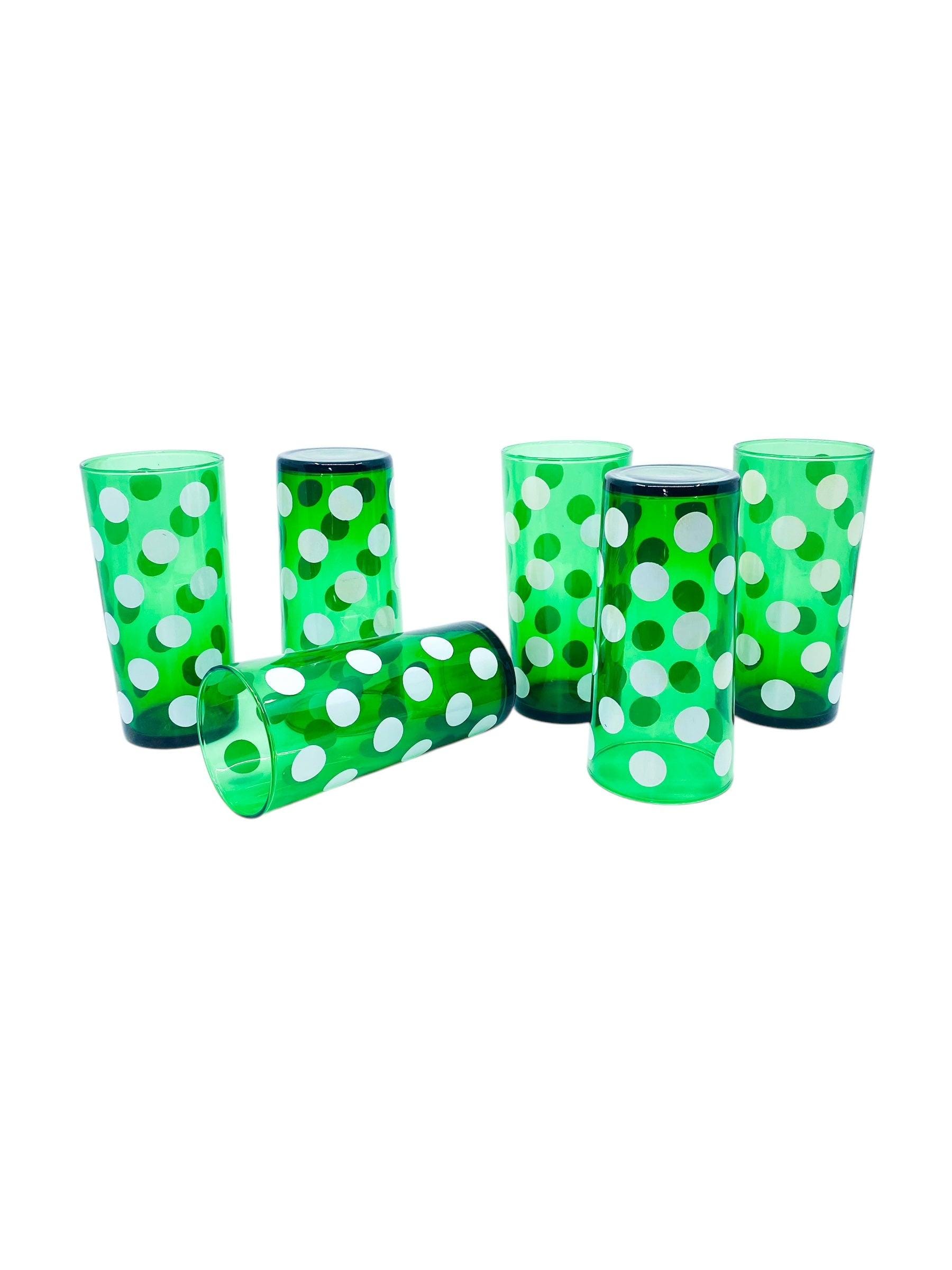 Vintage 1950er Anchorglass Forest Green Polkadot Gläser, Set mit 6