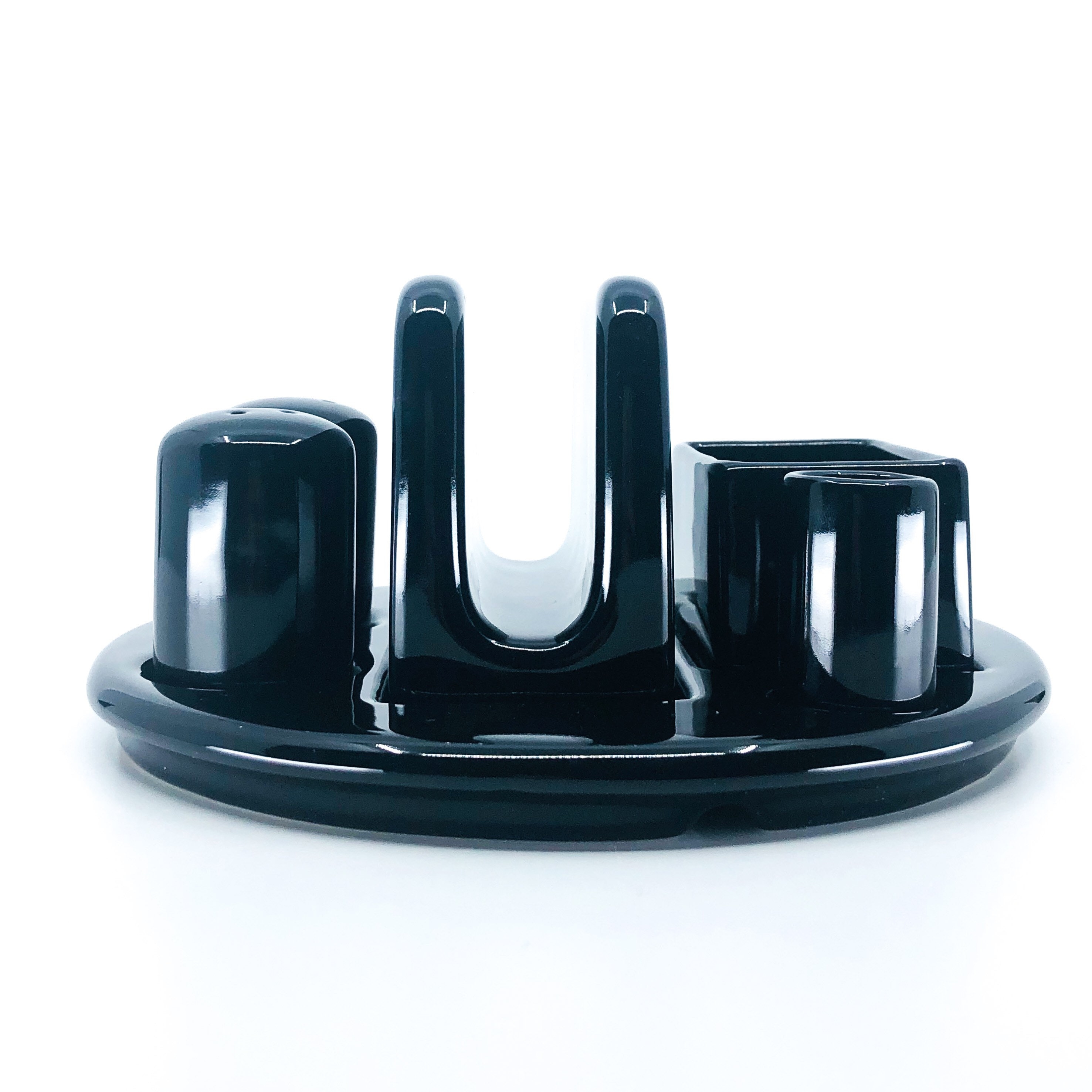 Vintage Black Ceramic Condiment Set Etsy