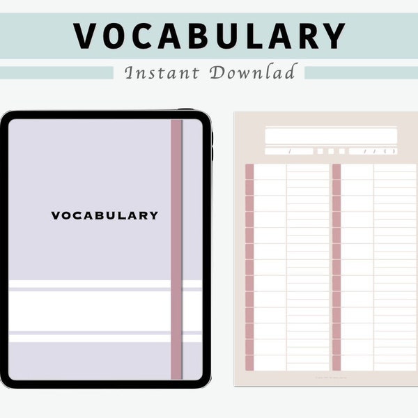 Vocabulaire, Modèles GoodNotes, PDF