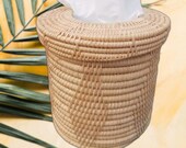 Handmade Woven Round Rattan Box - Tissue Box Cover - Woven Tissue Dispenser, Natural Rattan