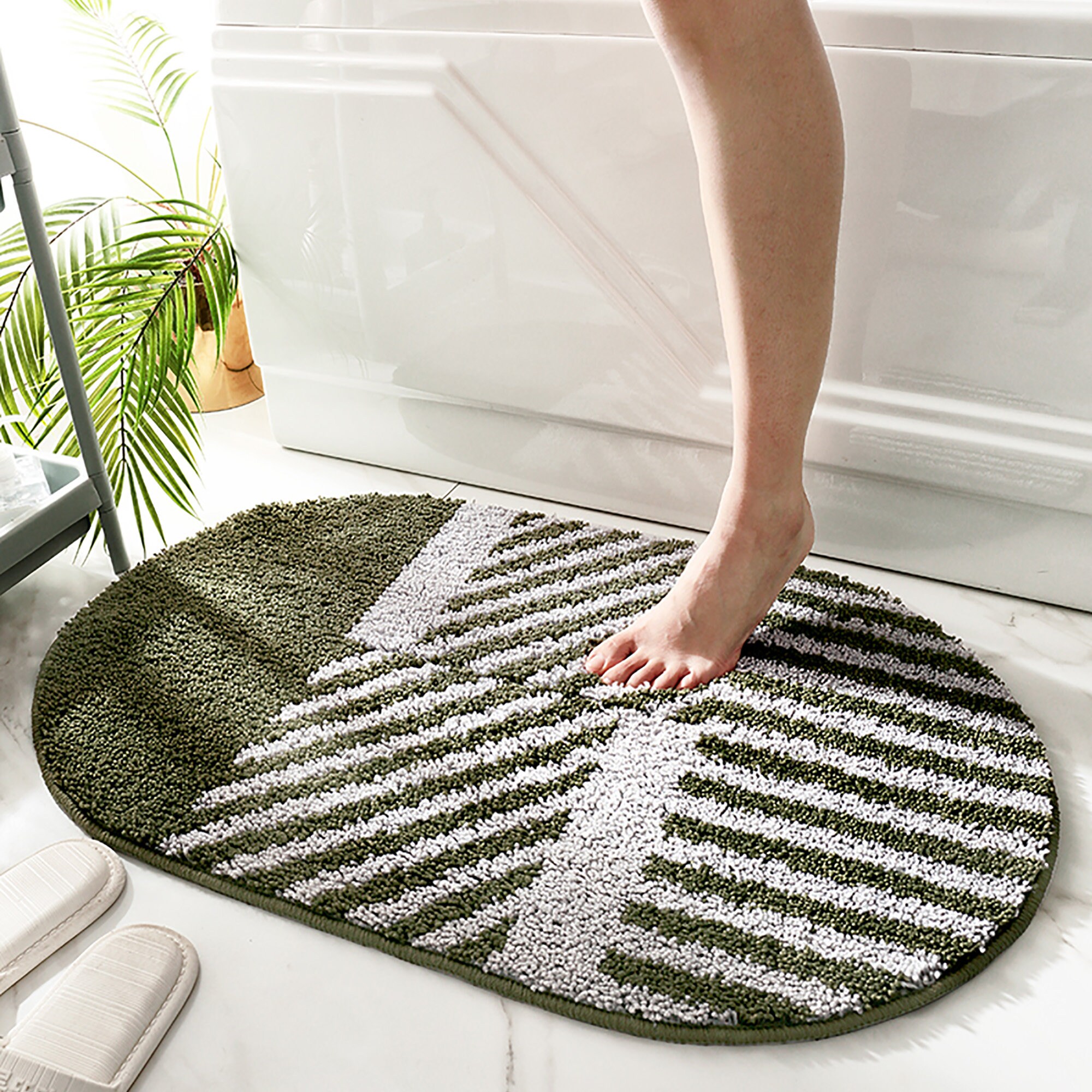 Oval Stripe Bathroom Rugtoliet Non Slip Geometric Bath Mats Etsy