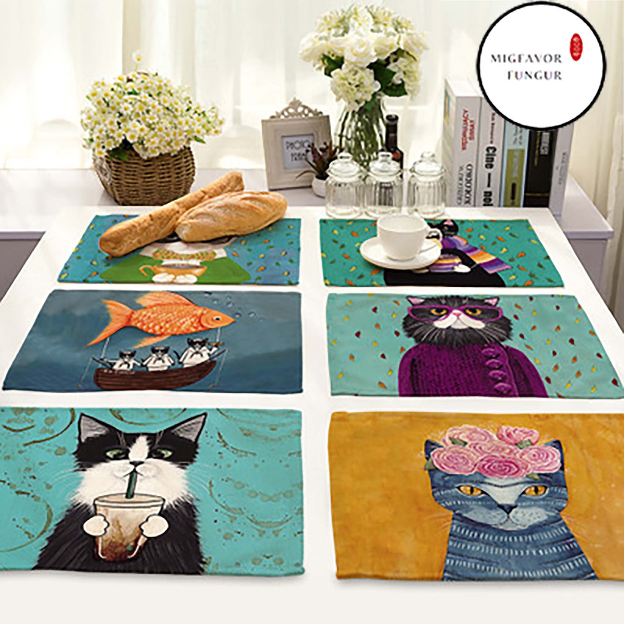 Animal Placemat For Dining TableCute Cat Cartoon Animal Etsy