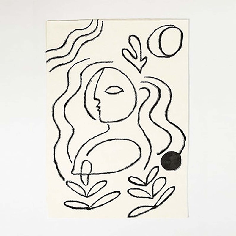 Modern Abstract Face Rug CarpetMinimalist Line Art RugsBlack Etsy